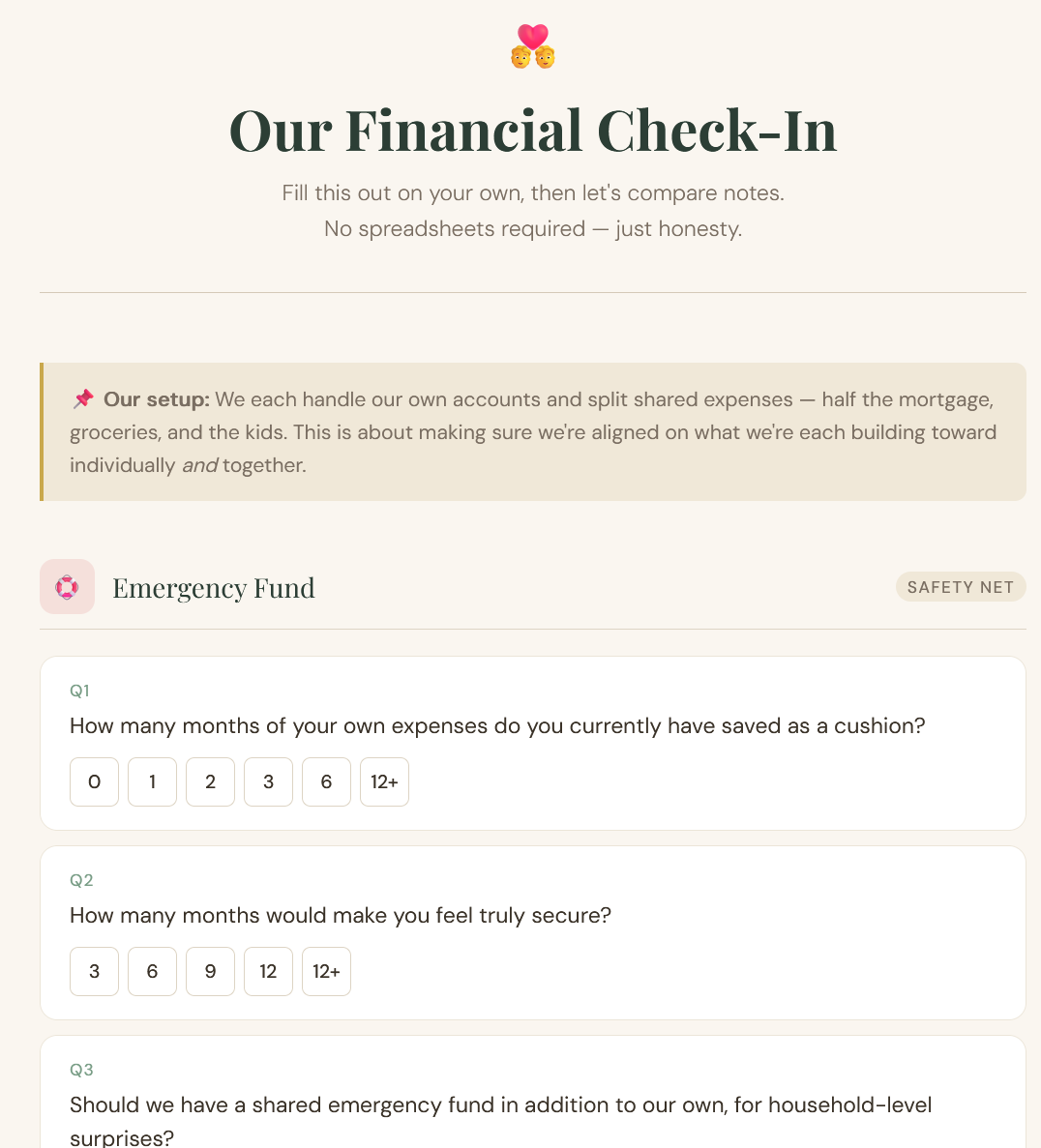 Financial Check-In — screen 1